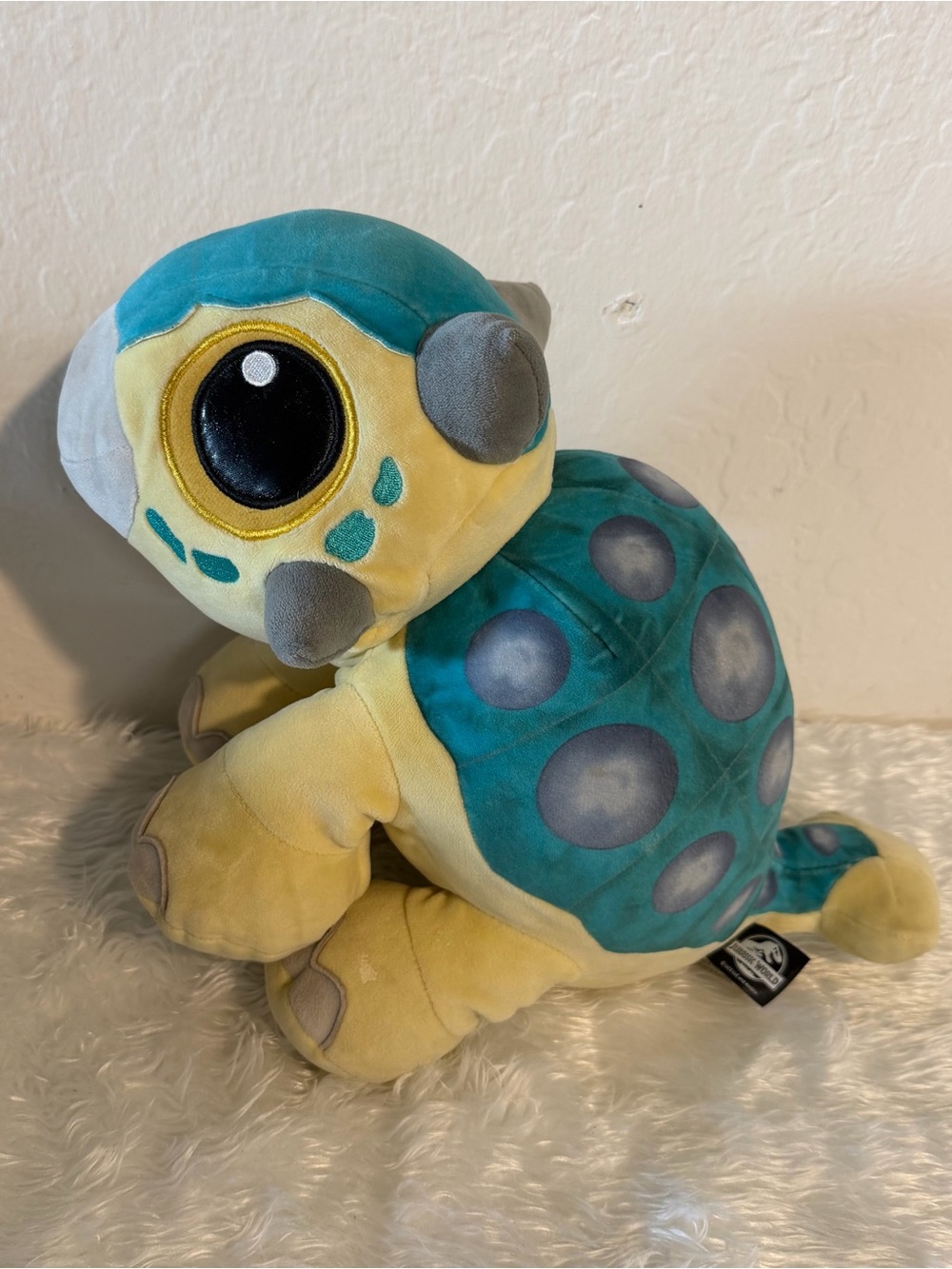 Jurassic World Mattel Plush Stuffed Animal Turtle Dinosaur Teal Yellow Spots 13”